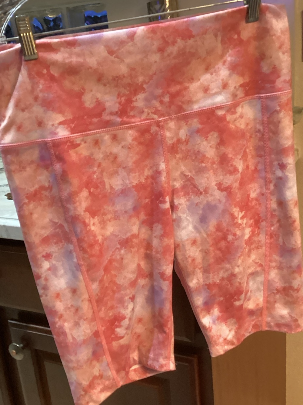 Lot of 2 High-Rise Pink Tie-Dye Bike Shorts and 1 Blue with Supportive Waistband